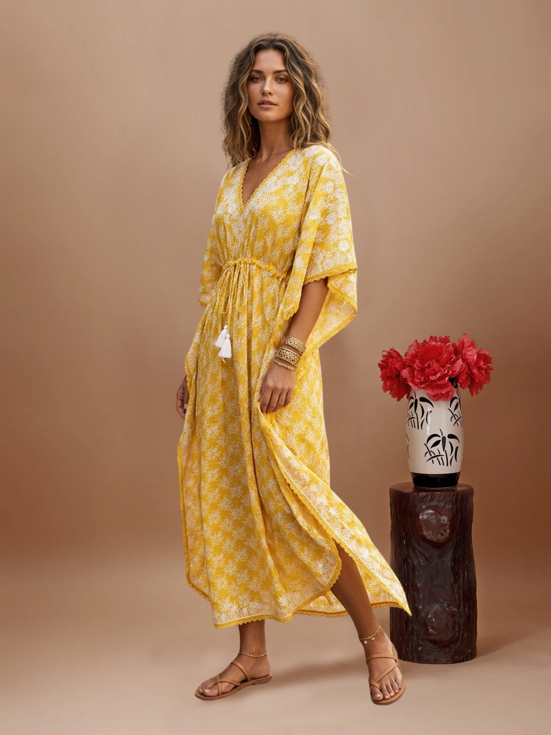 Women Embroidered Cotton Kaftan-AL3700A