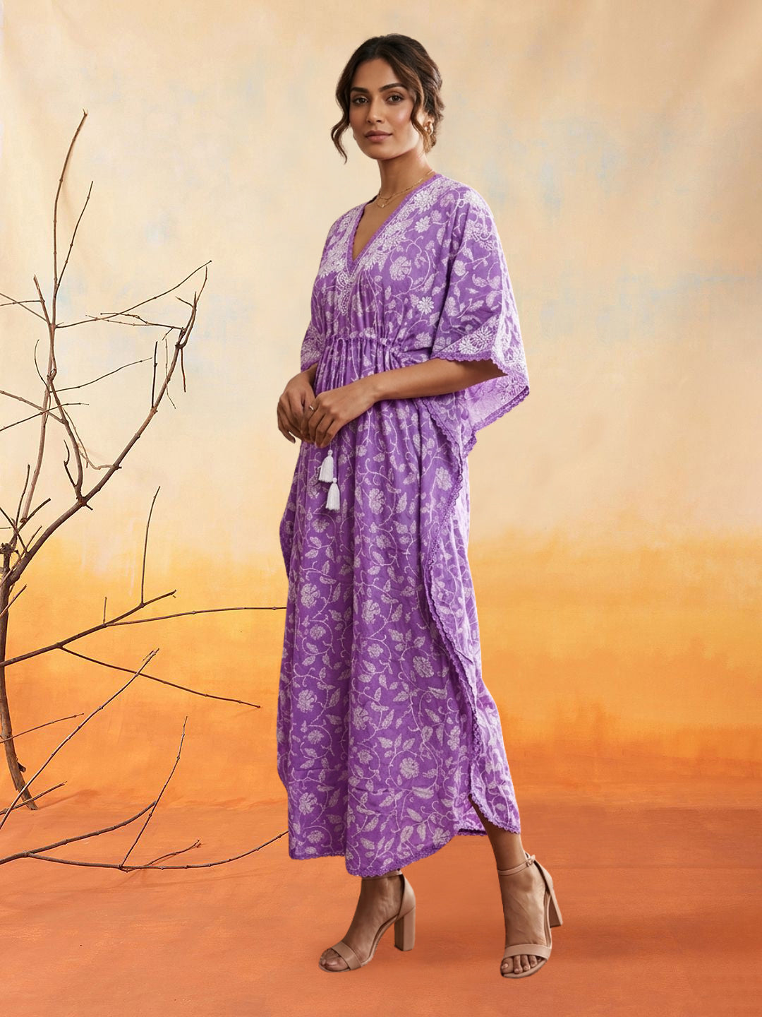 Women Embroidered Cotton Kaftan-AL3700C