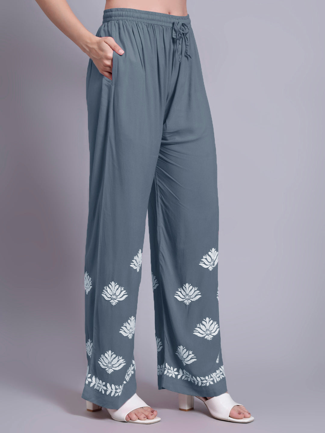 Women Hand Embroidered Chikankari Rayon Kurta Set-AL4084KS Grey