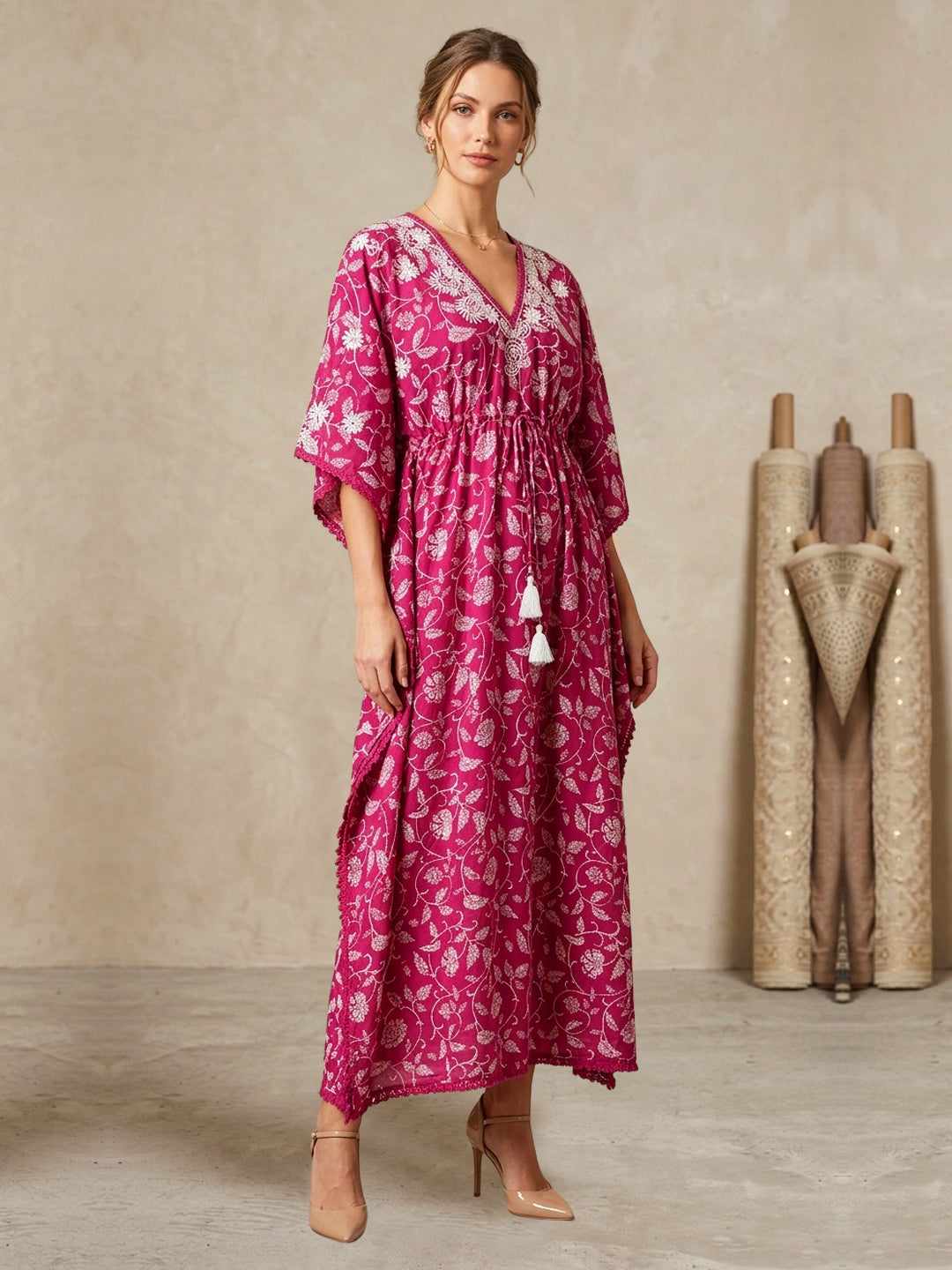 Women Embroidered Cotton Kaftan-AL3700C