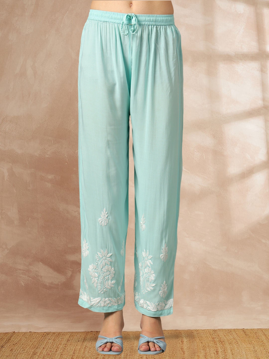 Women Hand Embroidered Chikankari Modal Kurta Set-AL3600KS Seagreen