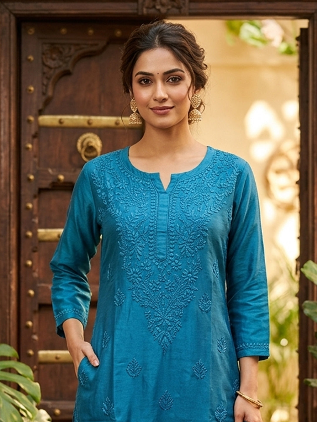 Women Hand Embroidered Chikankari Muslin Kurta Set-AL4115KS