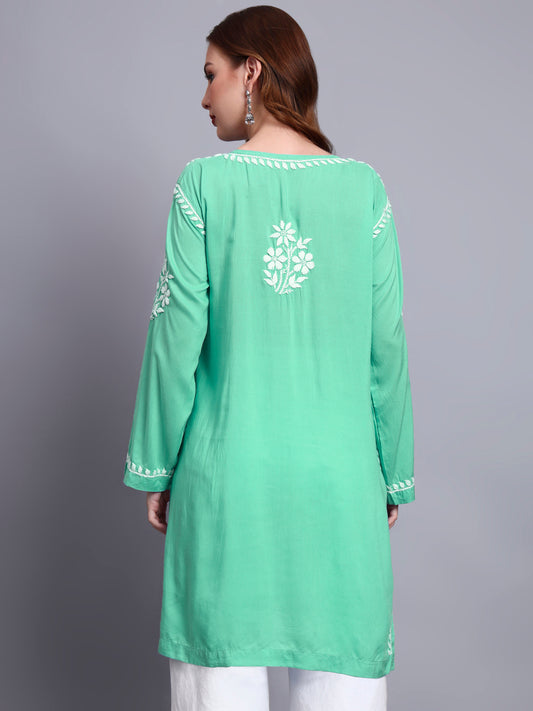 Women Hand Embroidered Chikankari Modal Kurti -AL3702 Lightgreen