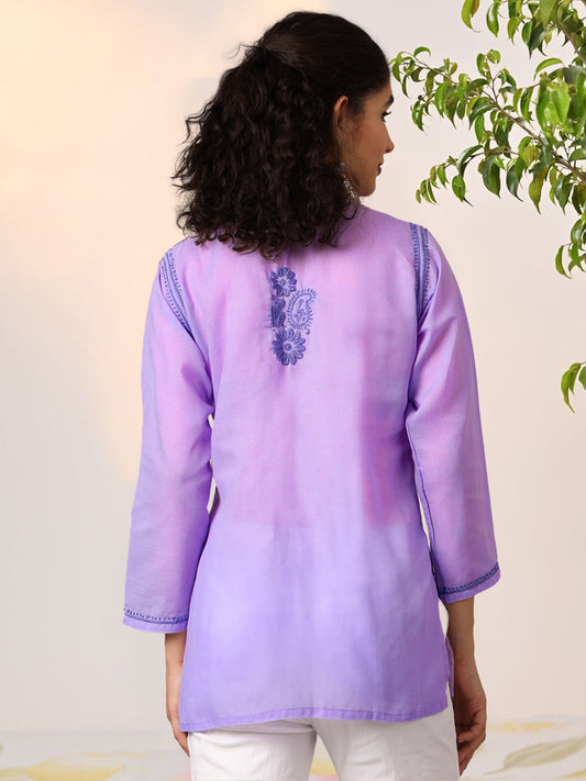 Hand Embroidered Chikankari Cotton Straight Kurti-AL3405 Mauve