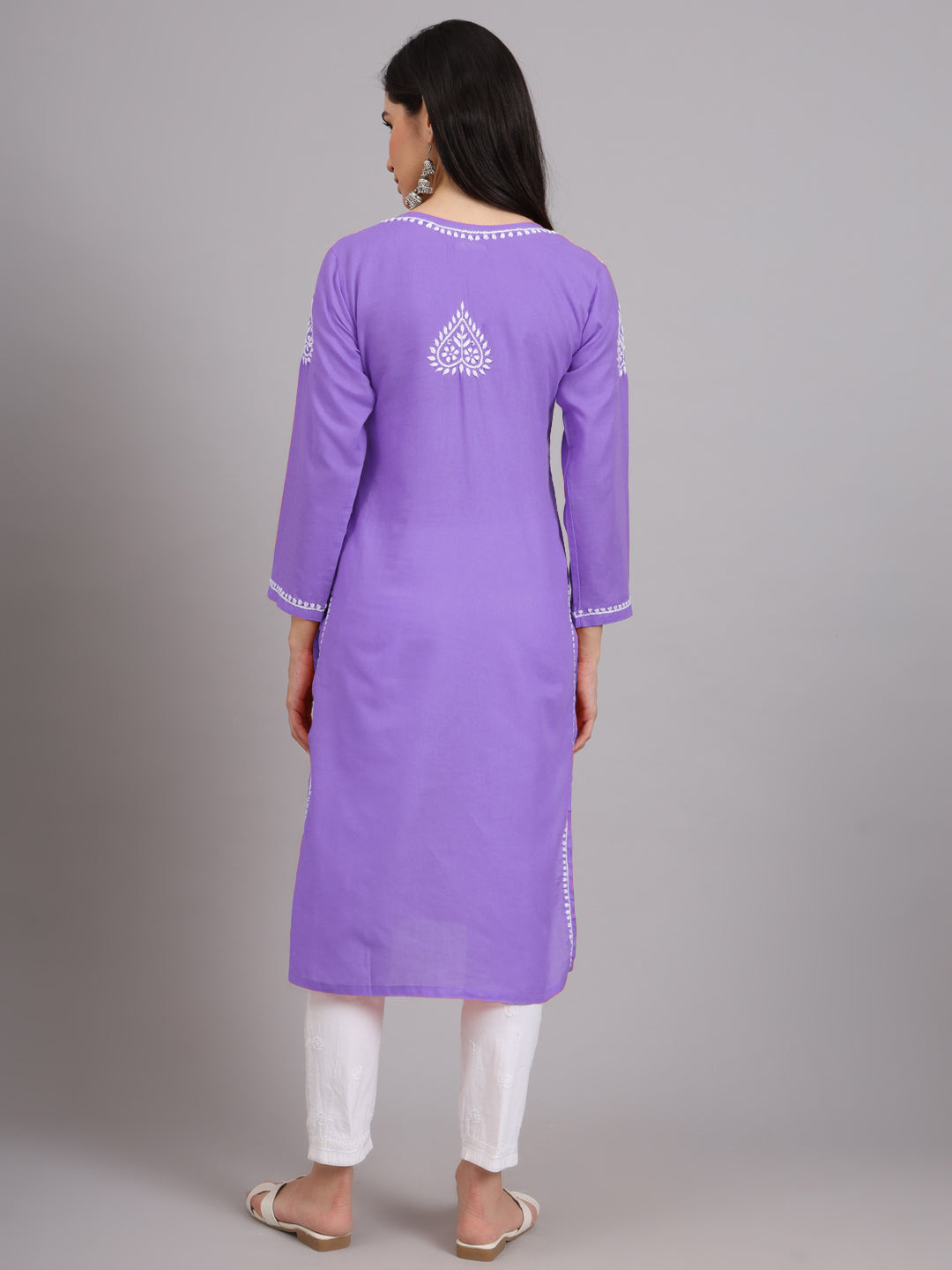 Hand Embroidered Chikankari Cotton Straight Kurta-AL3997 Dark Mauve