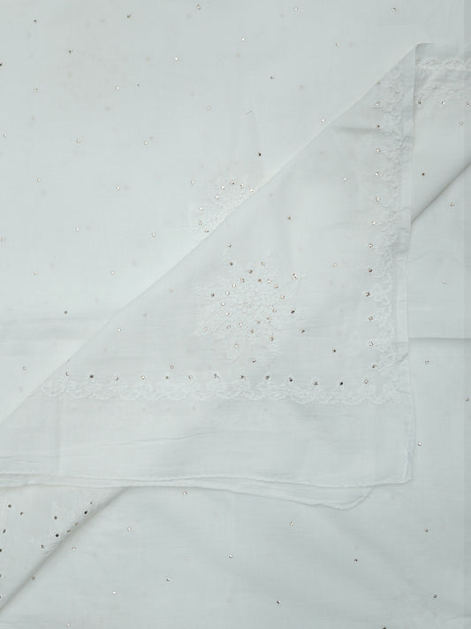 Women Hand Embroidered Mulmul Cotton Mukaish Dupatta-AL4096