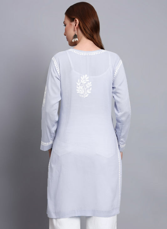 Women Hand Embroidered Chikankari Cotton Kurti -AL3685 Lavender