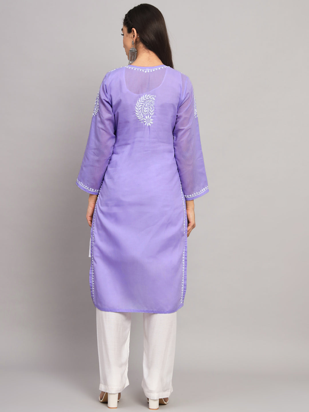 Hand Embroidered Chikankari Cotton Straight Kurta- AL3561 Mauve