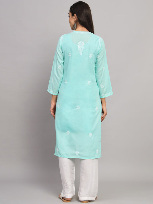 Hand Embroidered Chikankari Cotton Straight Kurta -ALNTV115 Lightgreen