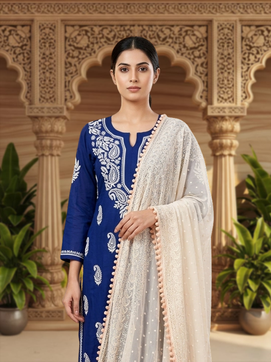 Women Embroidered Georgette Dupatta -AL3721 Peach