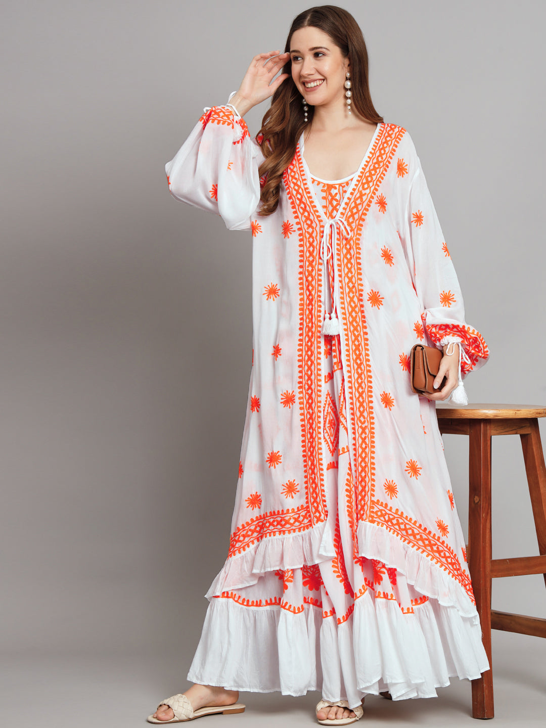Hand Embroidered Chikankari Modal Kaftan-AL3605B