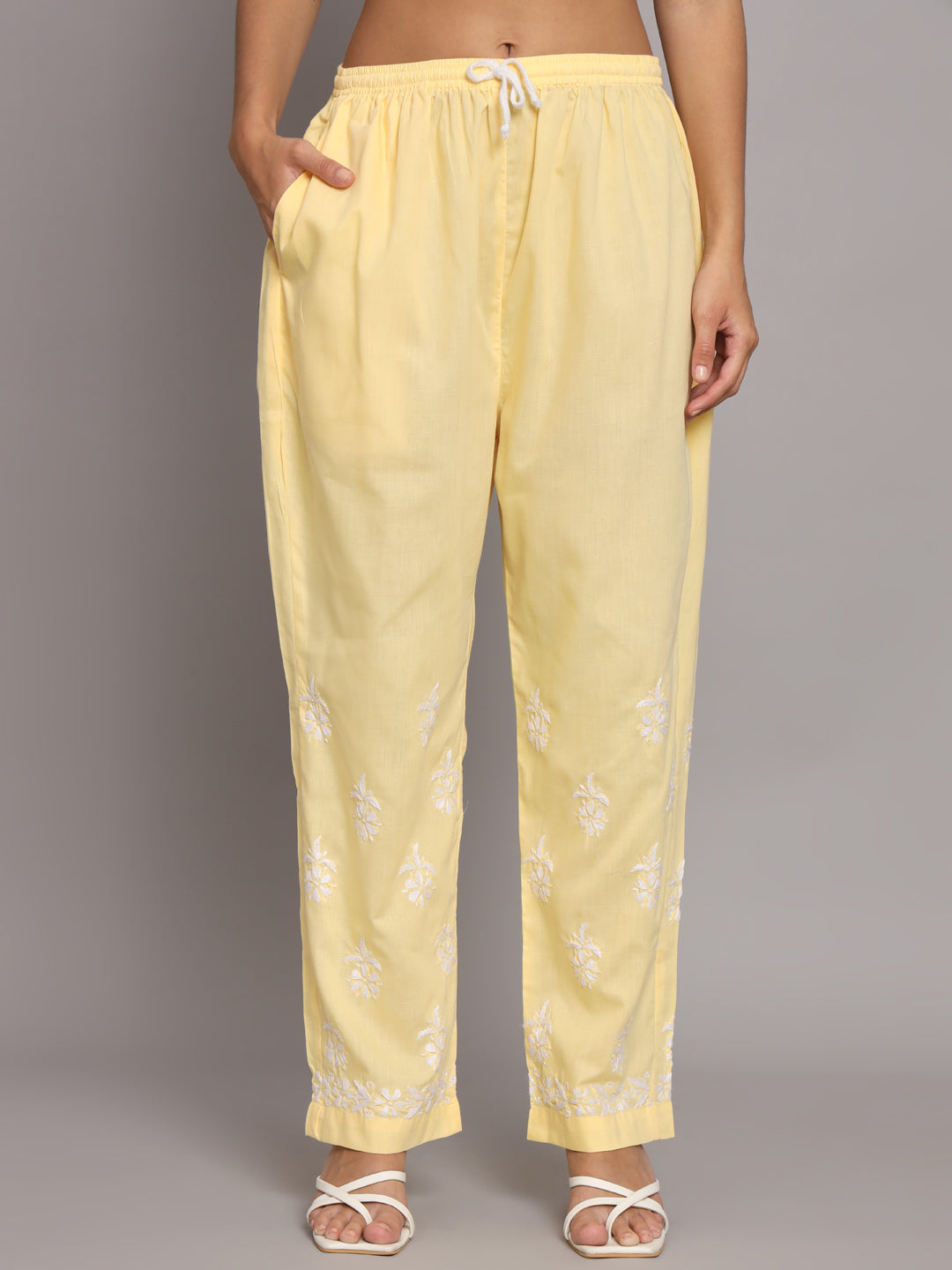 Women Hand Embroidered Chikankari Cotton Kurta Set-AL3674KS Yellow