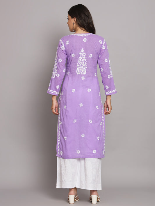 Women Hand Embroidered Chikankari Cotton Straight Kurta-AL3679 Mauve