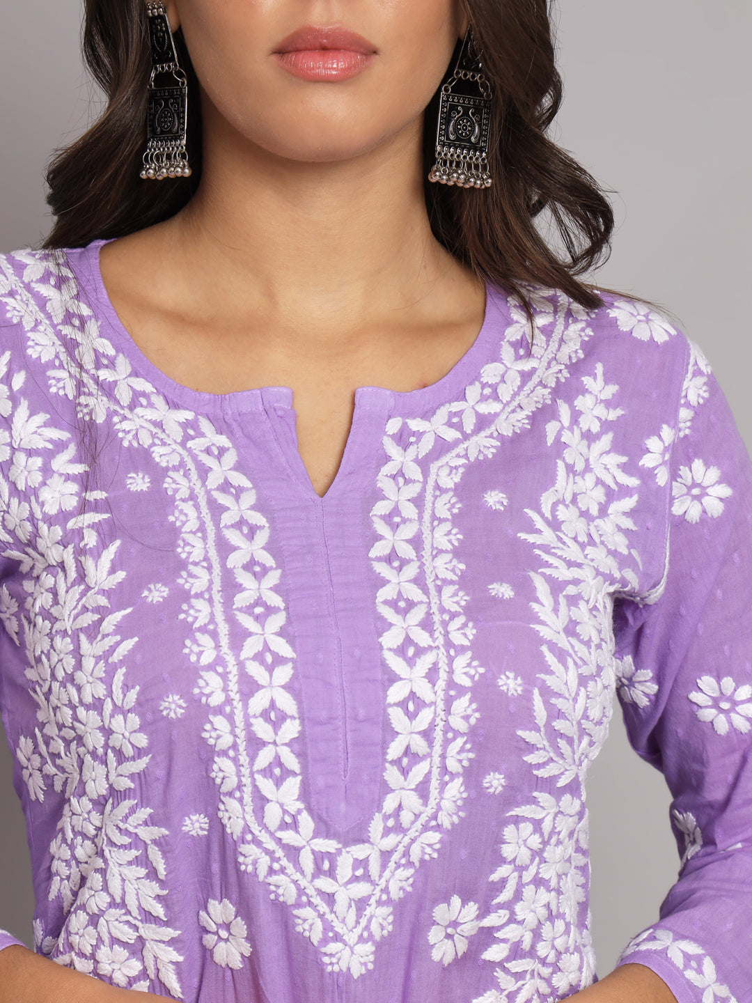 Women Hand Embroidered Chikankari Cotton Straight Kurta-AL3679 Mauve