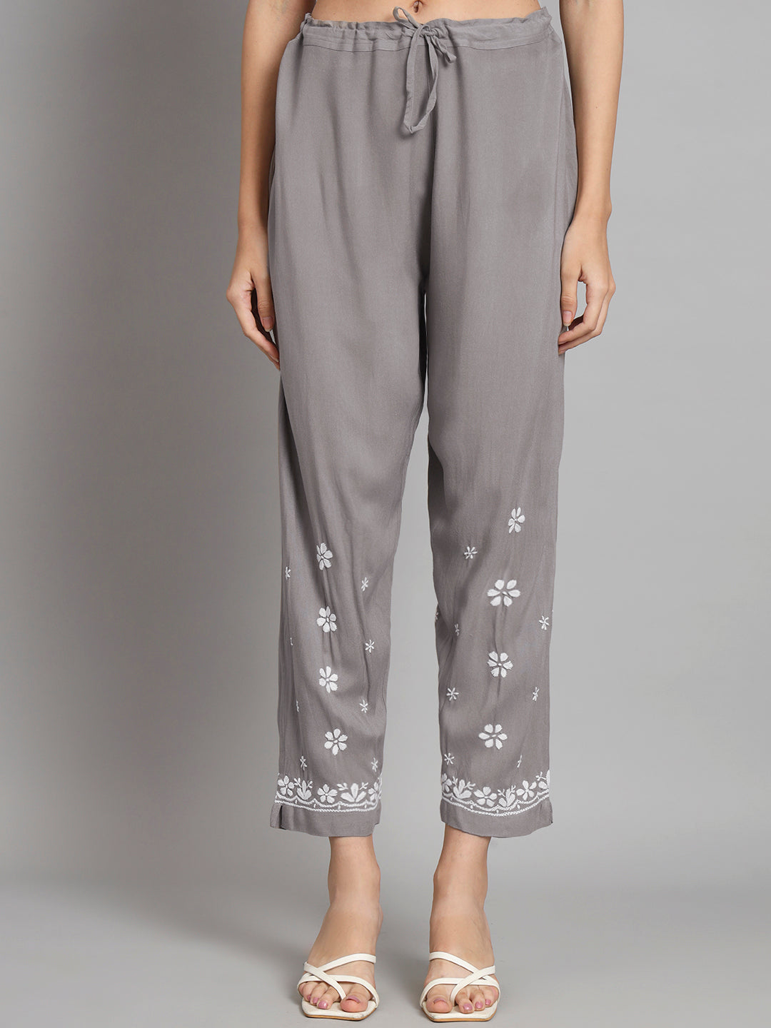 Women Hand Embroidered Chikankari Rayon Kurta set-AL3451KS Grey