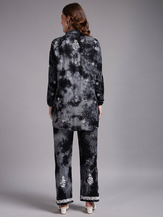 Women Hand Embroidered Chikankari Rayon Co-ord Set-AL4093KS Grey