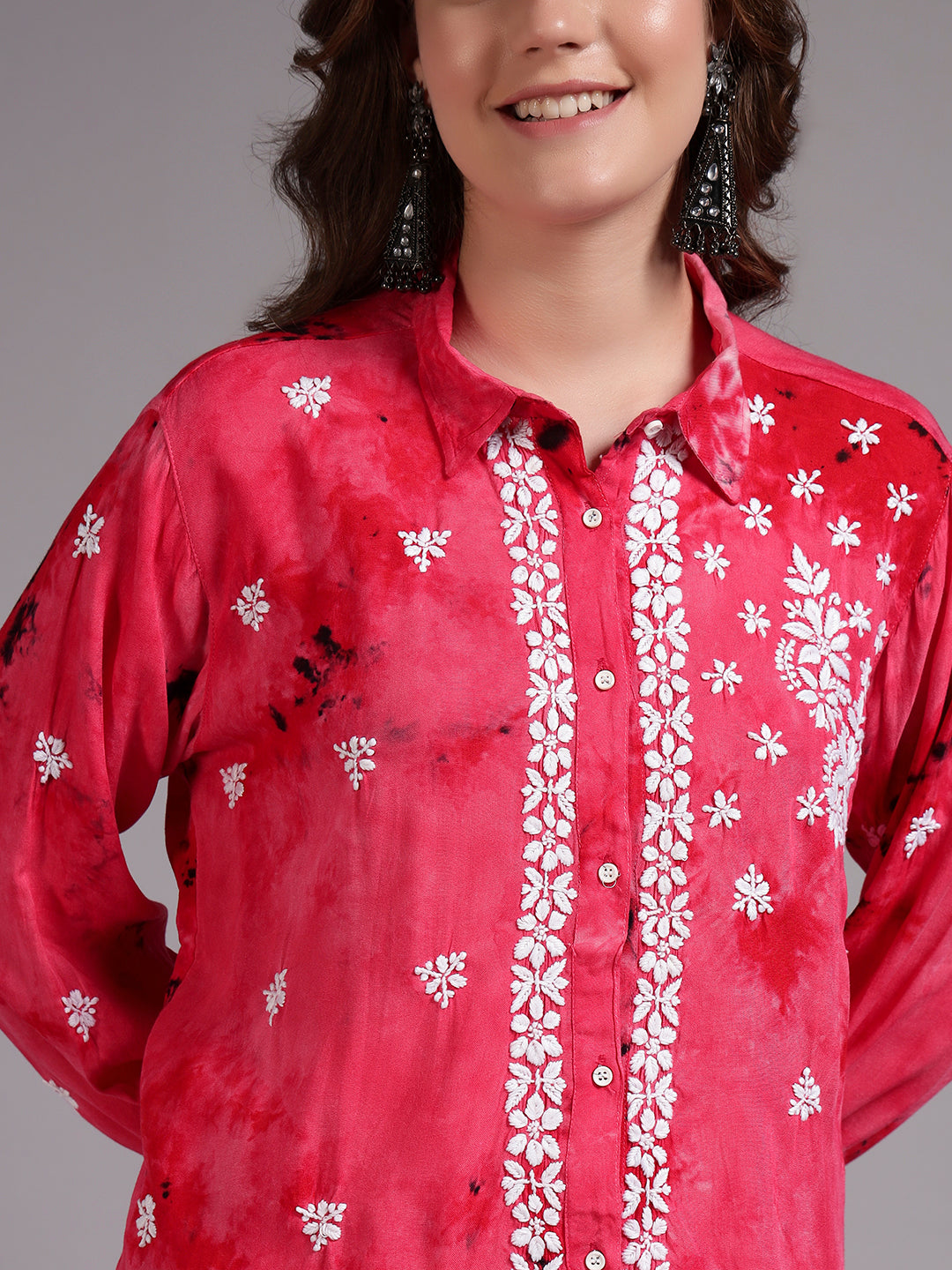 Women Hand Embroidered Chikankari Rayon Co-ord Set-AL4093KS Pink