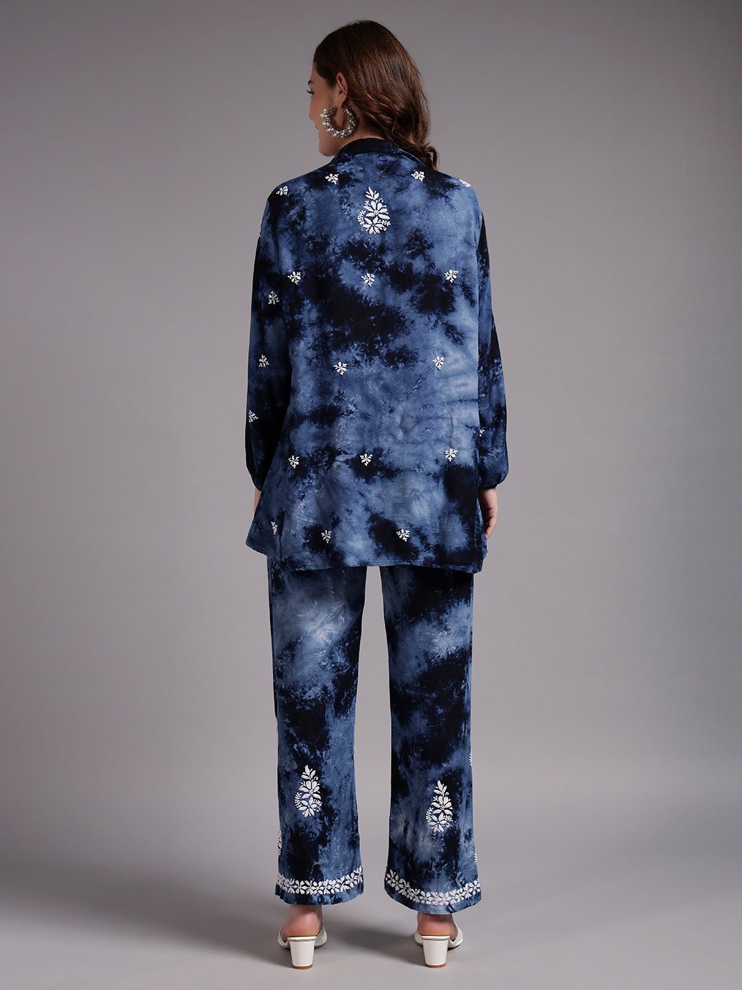 Women Hand Embroidered Chikankari Rayon Co-ord Set-AL4093KS Navy