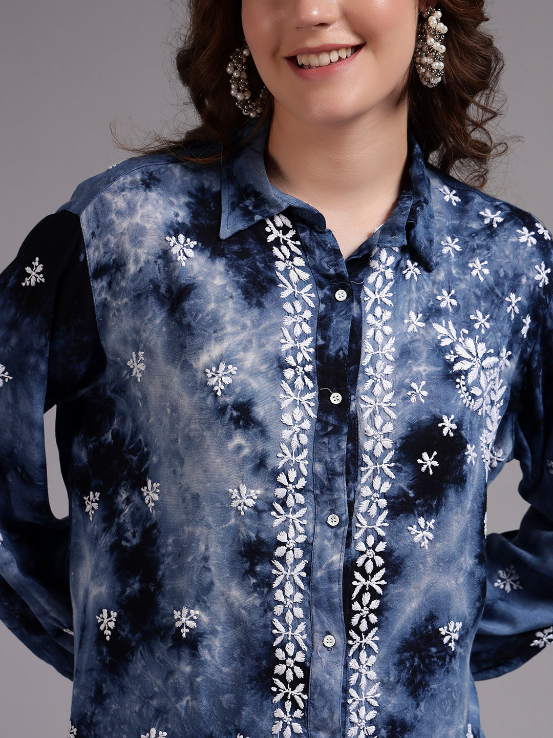 Women Hand Embroidered Chikankari Rayon Co-ord Set-AL4093KS Navy