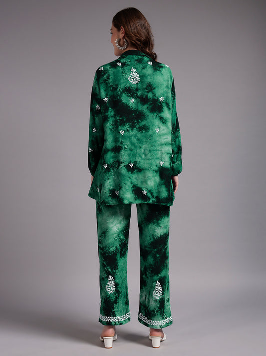 Women Hand Embroidered Chikankari Rayon Co-ord Set-AL4093KS Green