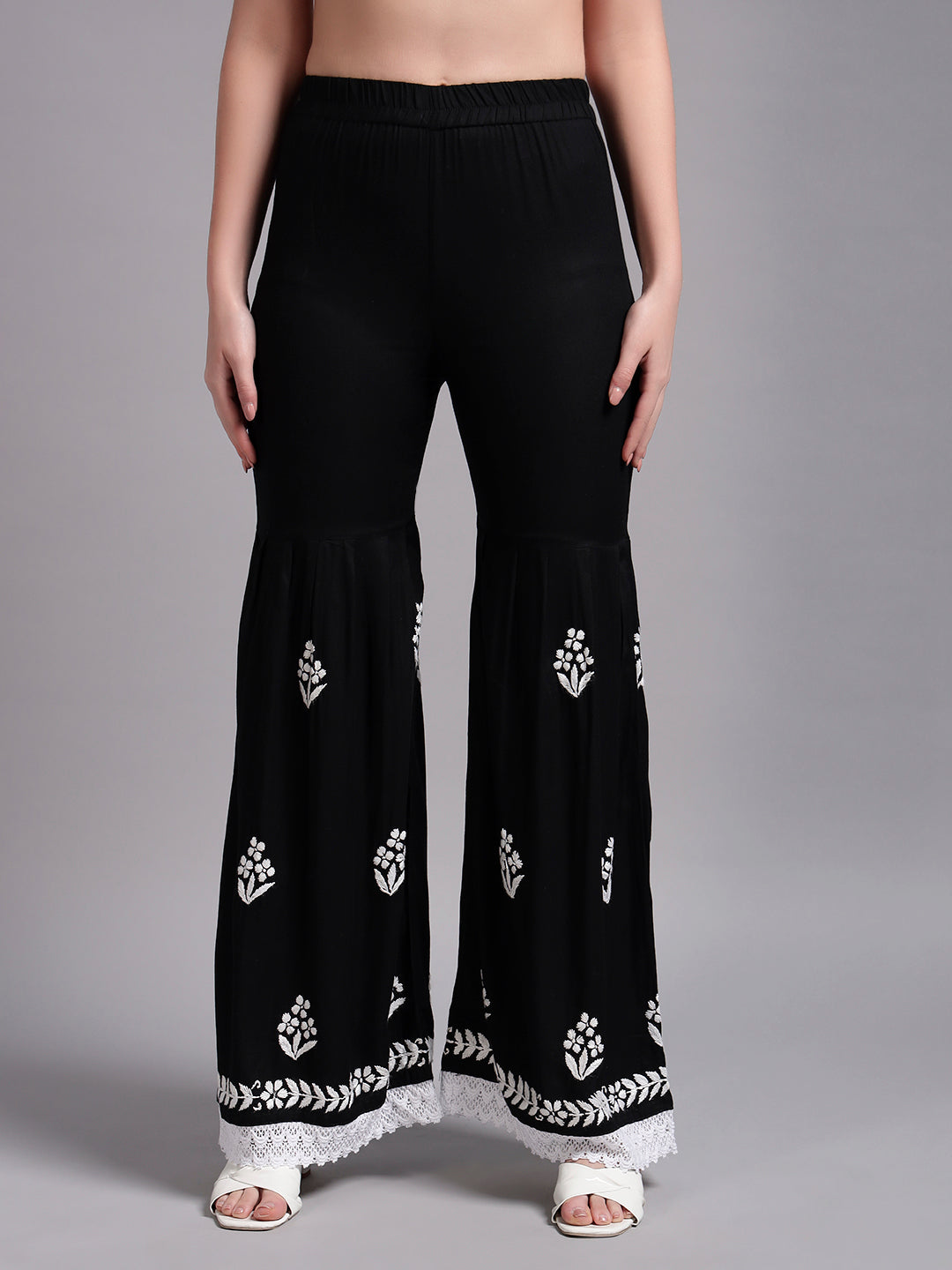 Women Hand Embroidered Lucknowi Chikankari Rayon Kurta Set-AL4077KS Black