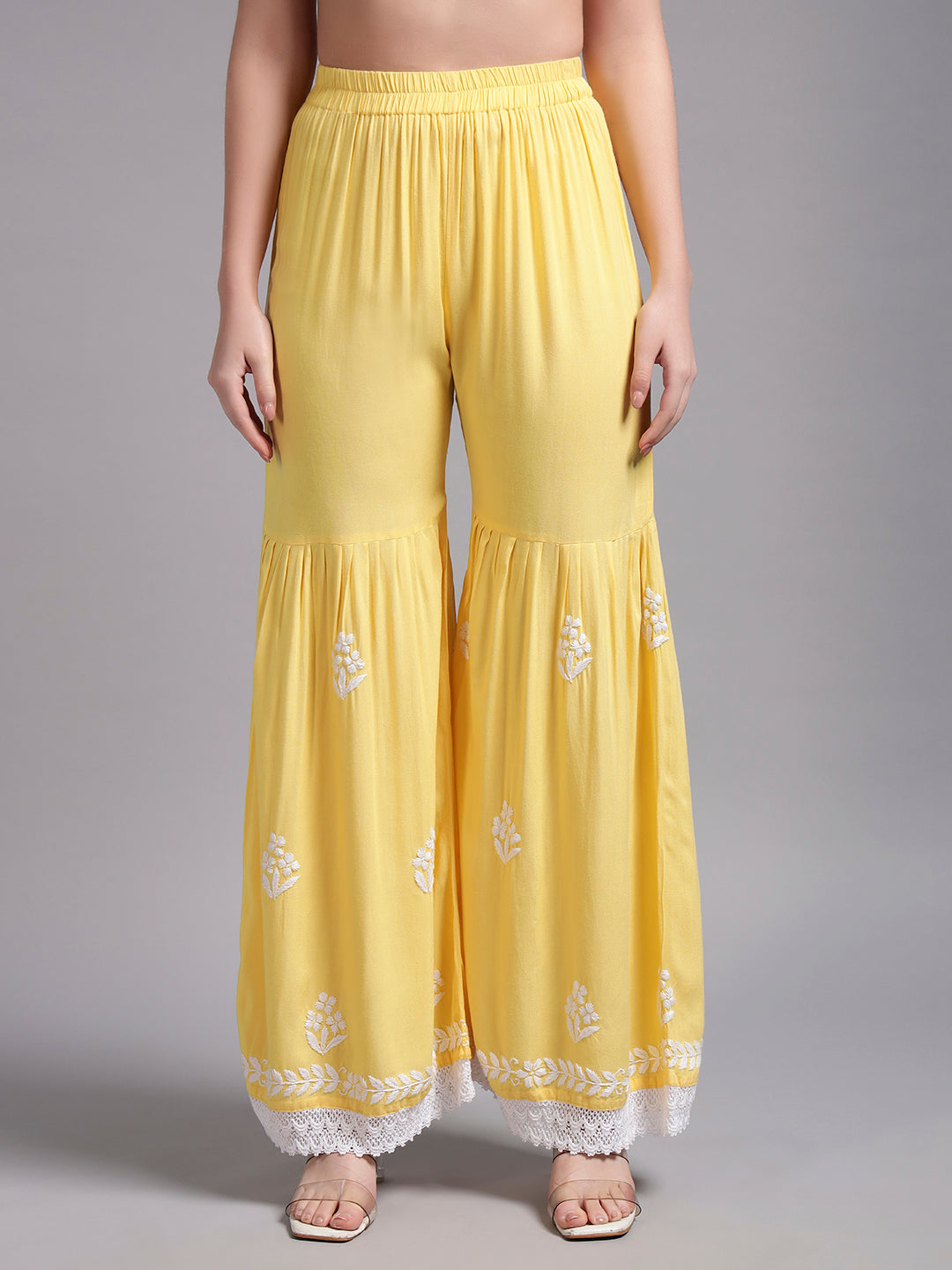 Women Hand Embroidered Lucknowi Chikankari Rayon Kurta Set-AL4077KS Yellow