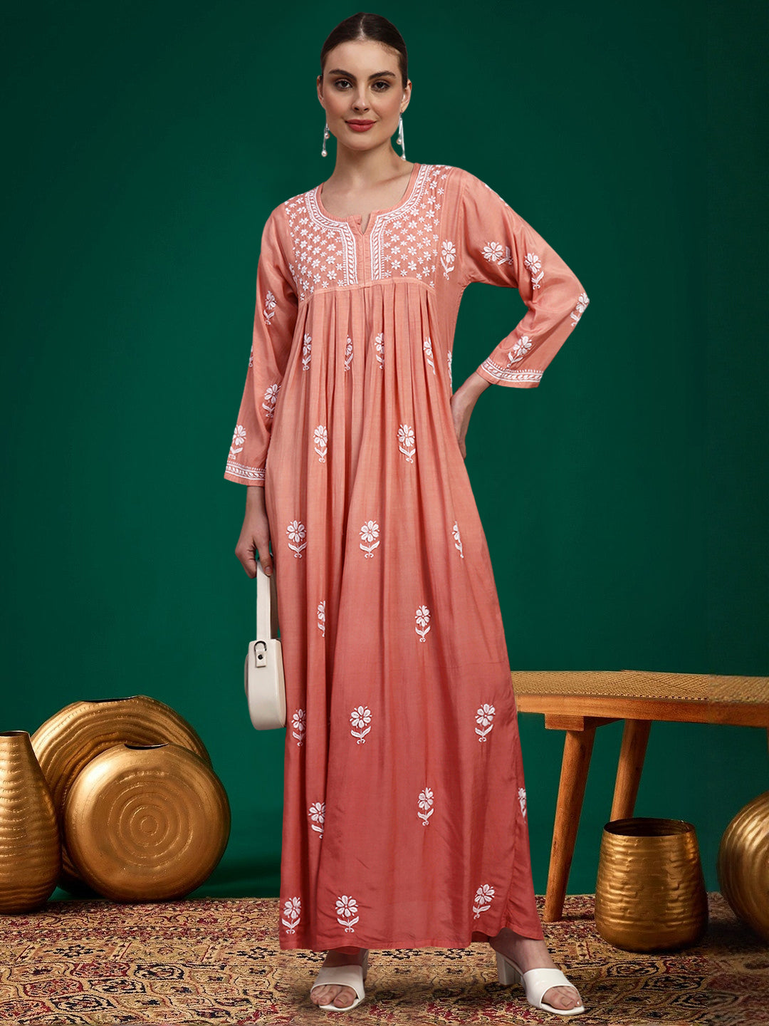 Hand Embroidered Chikankari Muslin Ombre Jalabiya-AL4110 New