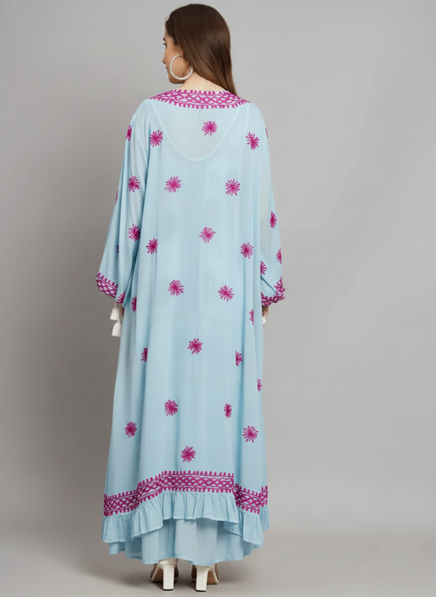 Hand Embroidered Chikankari Modal Kaftan-AL3605C