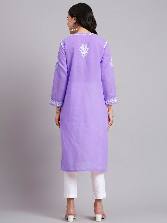 Women Hand Embroidered Chikankari Cotton Kurta-AL3999 Mauve