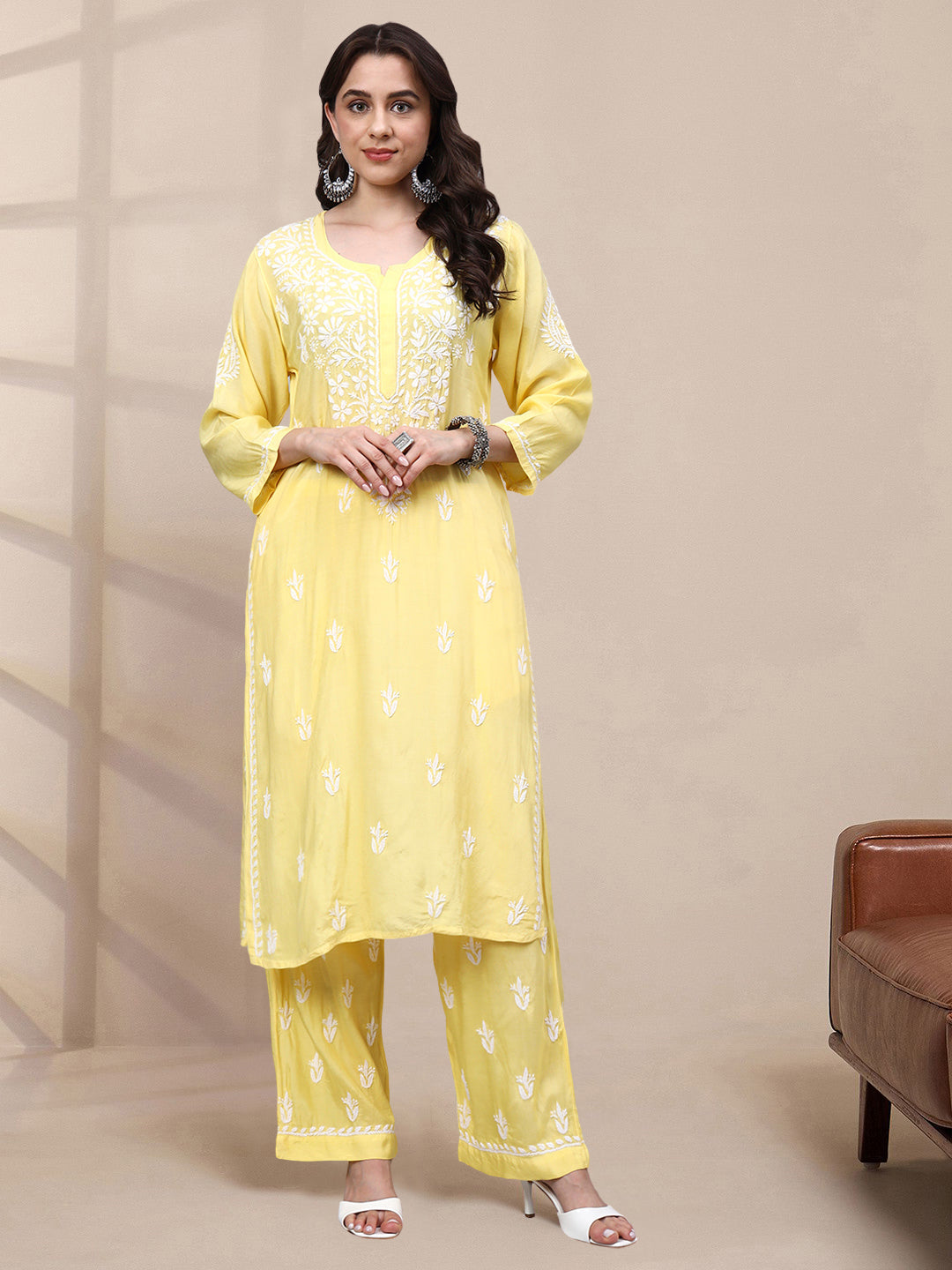 Women Hand Embroidered Chikankari Muslin Kurta Set-AL4114KS New