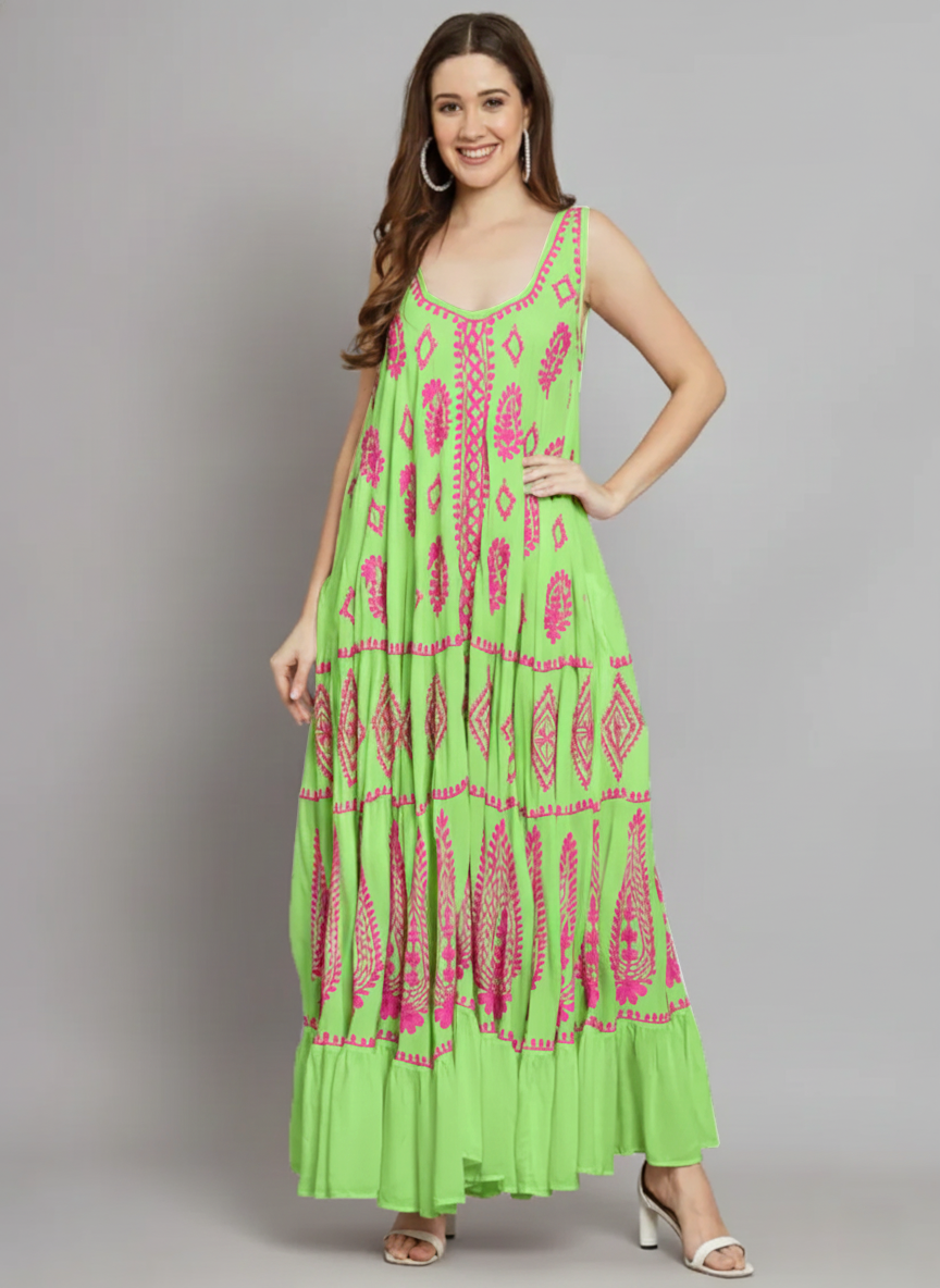 Hand Embroidered Chikankari Modal Kaftan-AL3605C