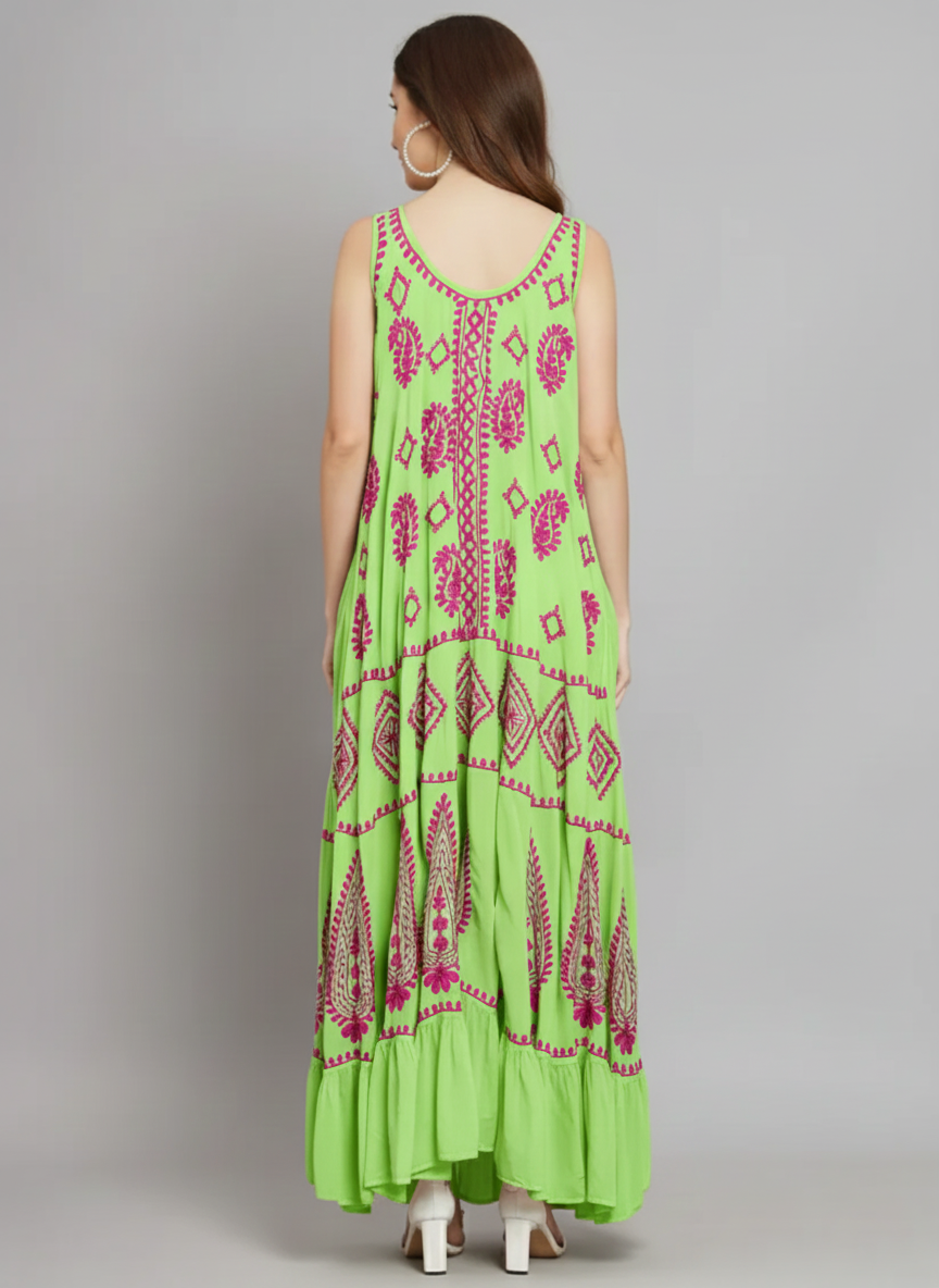 Hand Embroidered Chikankari Modal Kaftan-AL3605C