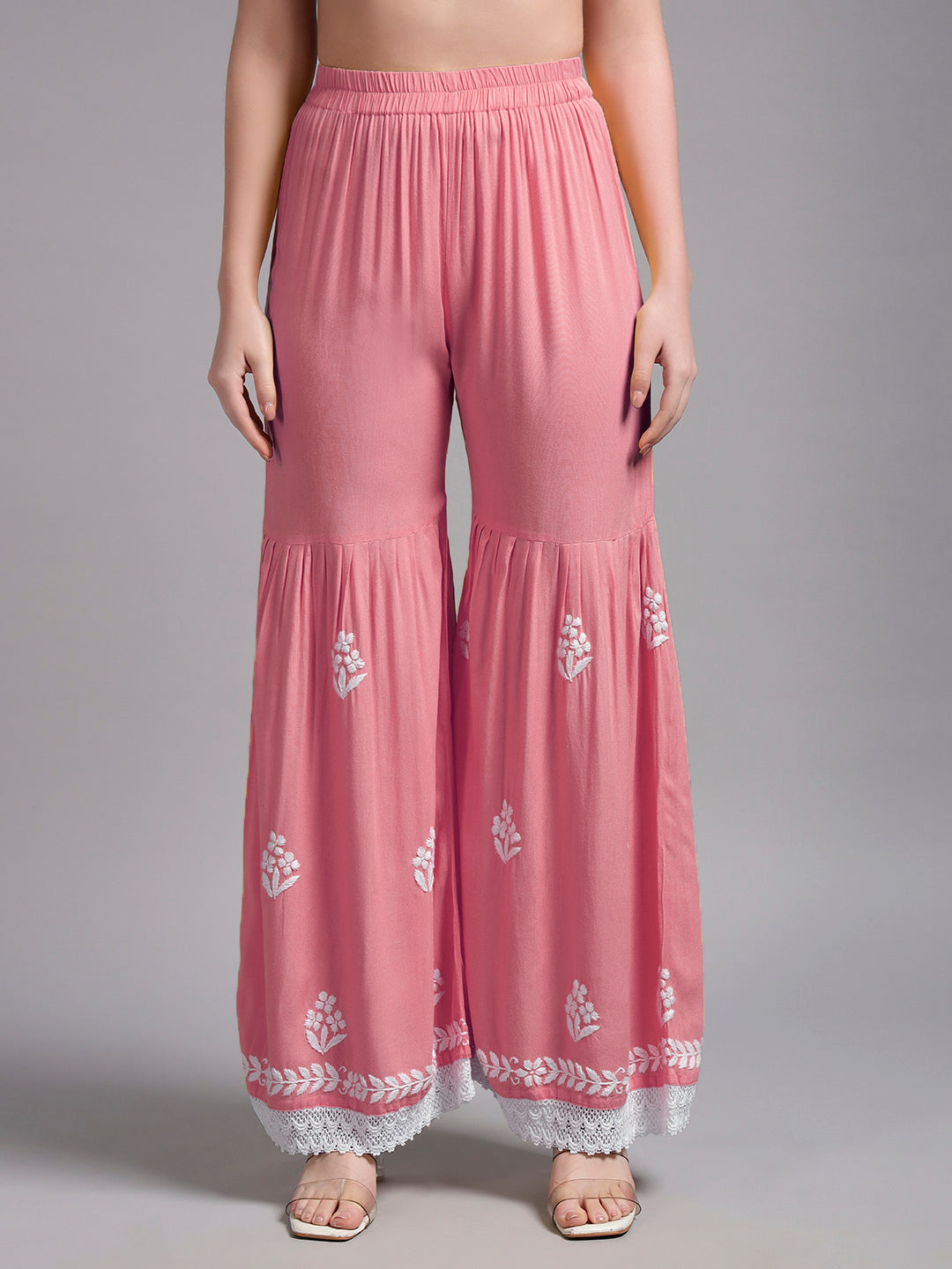 Women Hand Embroidered Lucknowi Chikankari Rayon Kurta Set-AL4077KS Rust