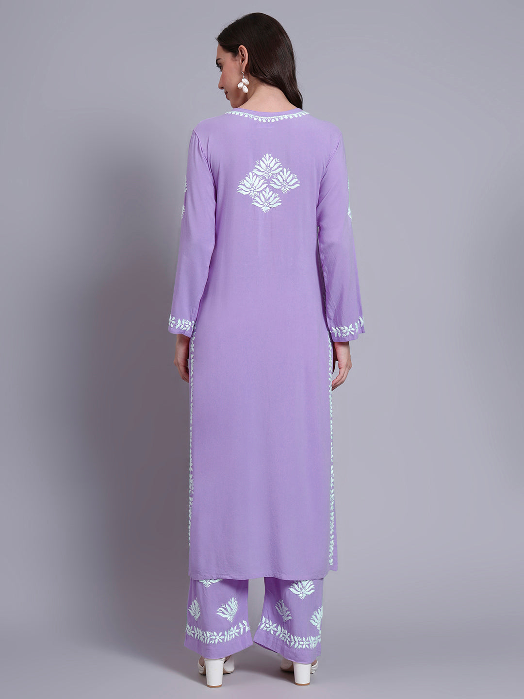 Women Hand Embroidered Chikankari Rayon Kurta Set-AL4084KS Mauve