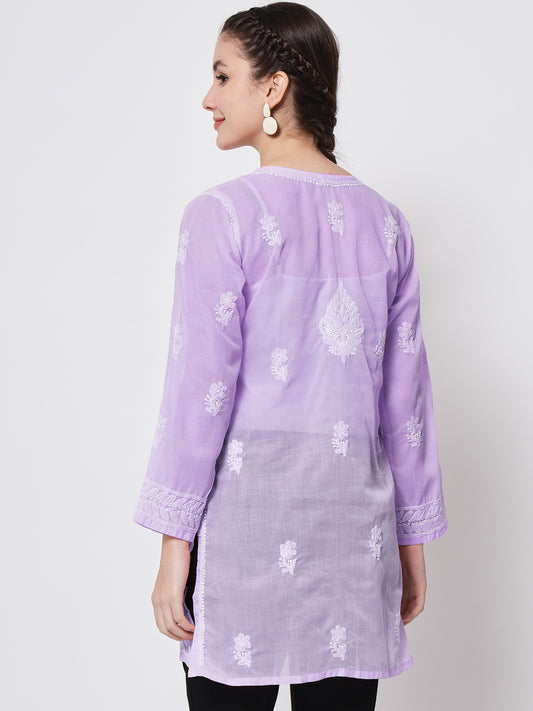Hand Embroidered Chikankari Cotton Straight Kurti-AL3595 Purple