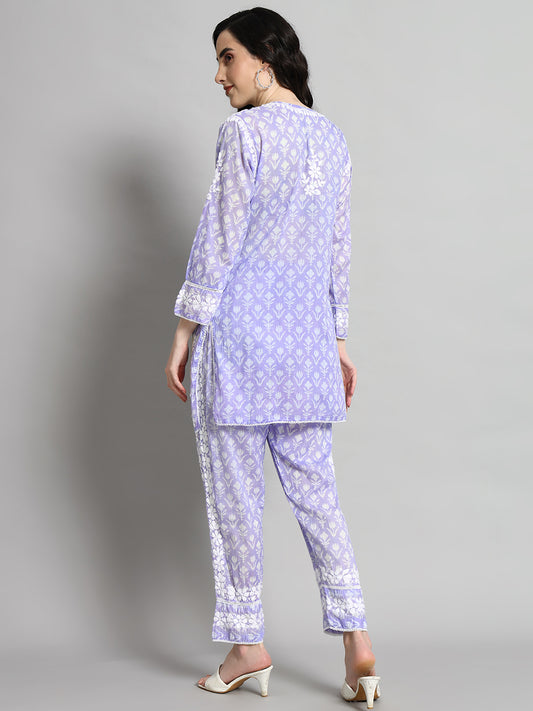 Printed Mulmul Co-Ord Set for Women-AL4055 Mauve