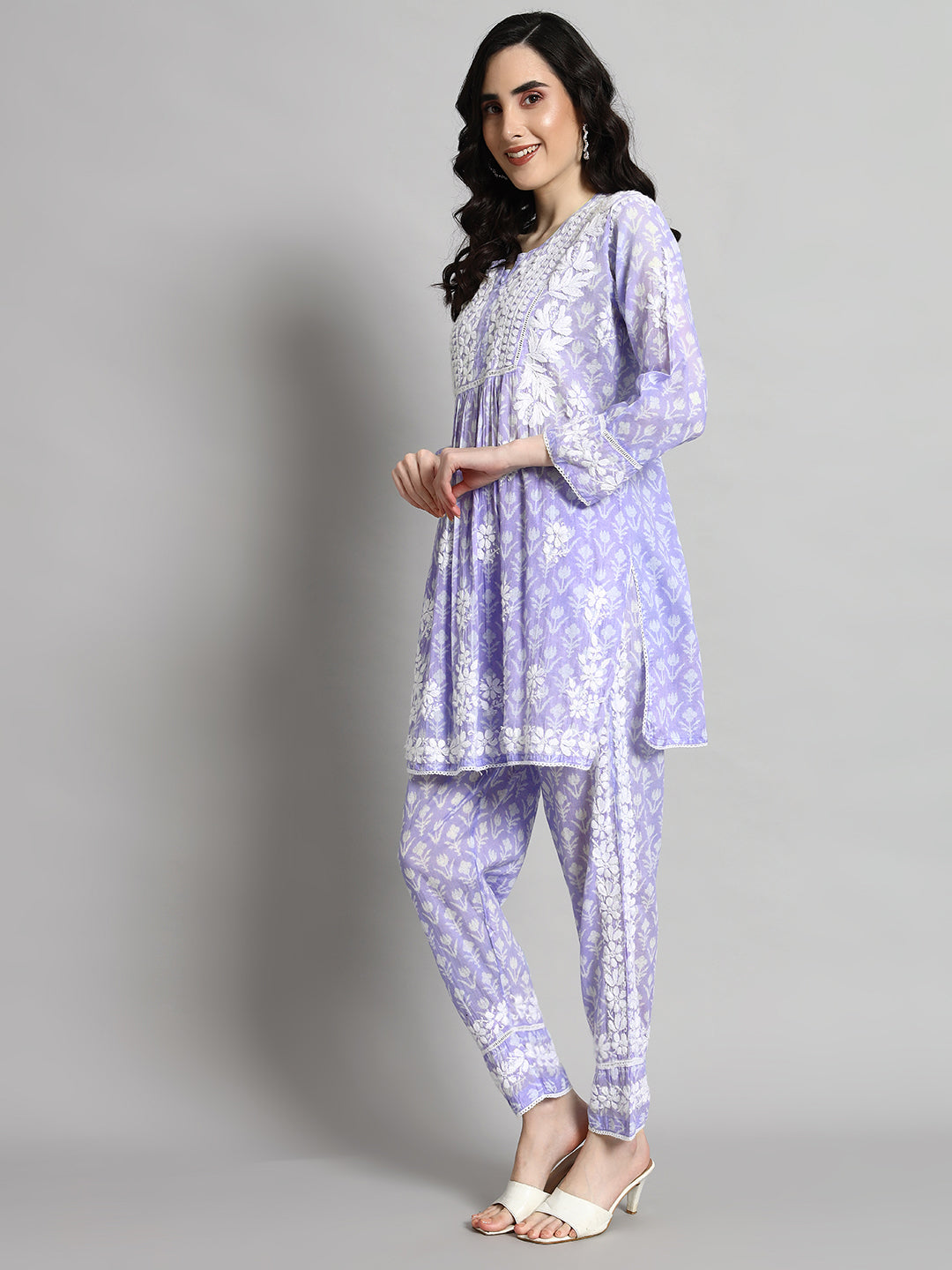 Printed Mulmul Co-Ord Set for Women-AL4055 Mauve