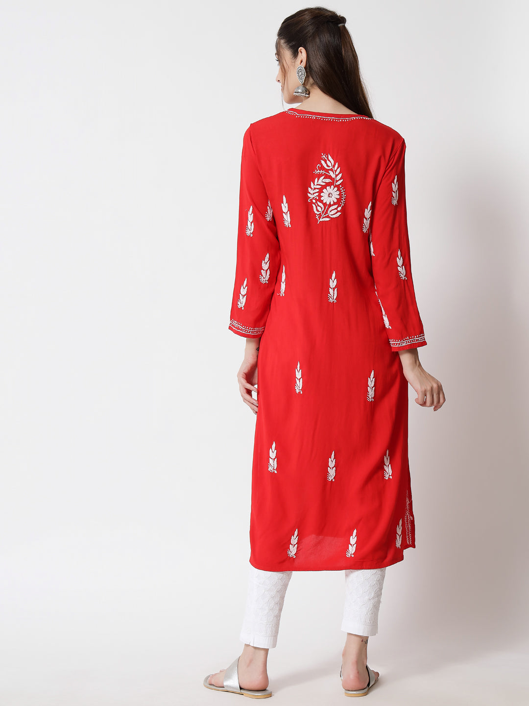 Hand Embroidered Chikankari Rayon Straight Kurta-AL3451 White