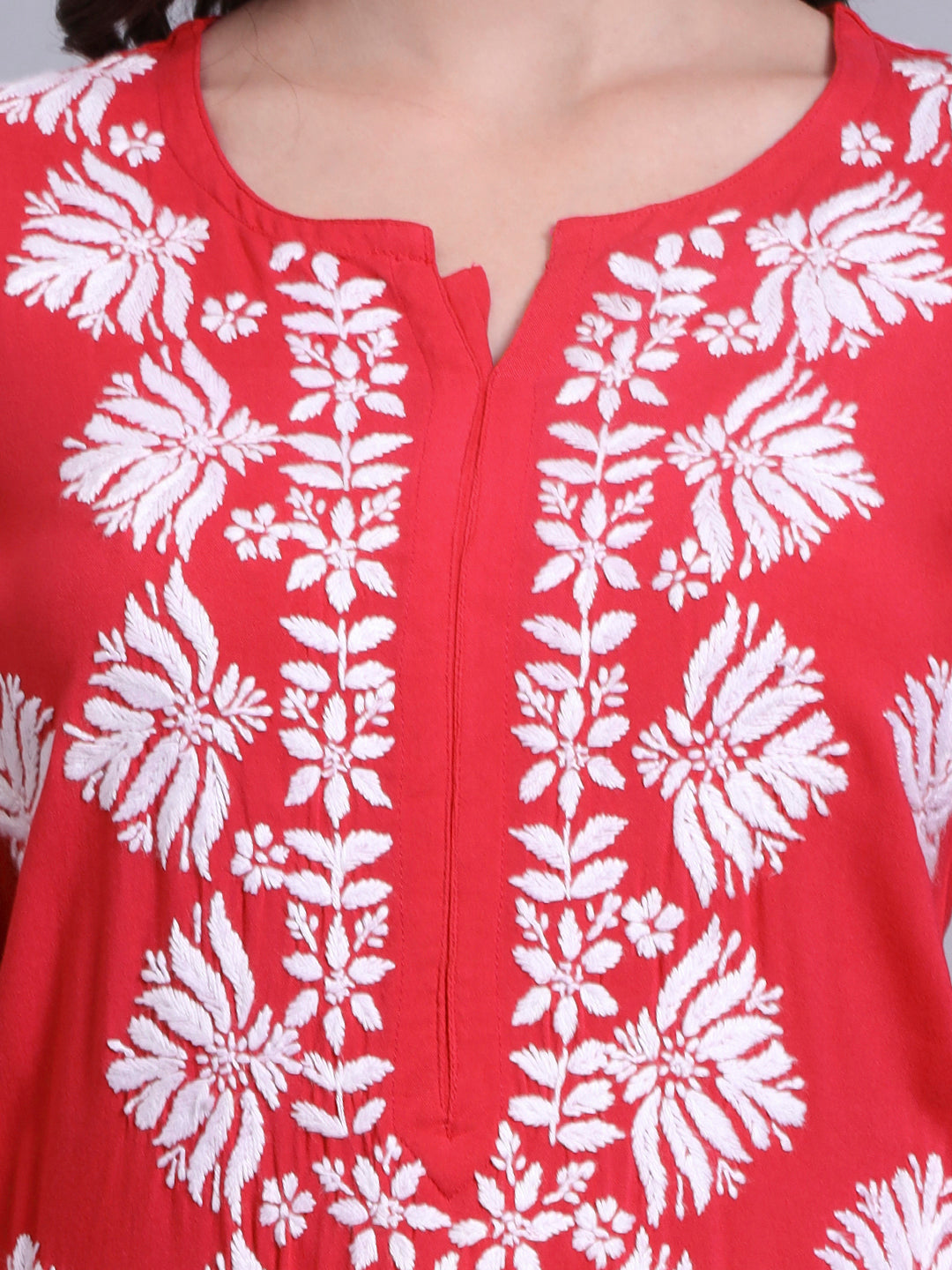 Women Hand Embroidered Chikankari Rayon Kurta Set-AL4084KS Red