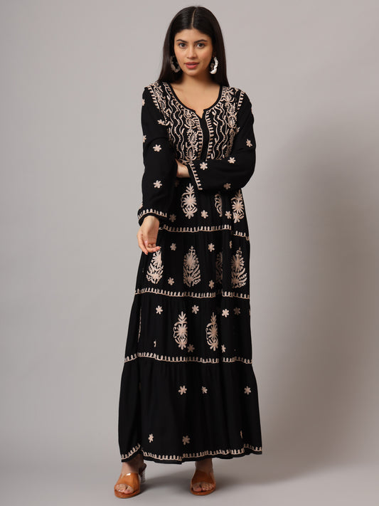 Hand Embroidered Lucknowi Chikankari Rayon Jalabiya-AL3935 Magenta