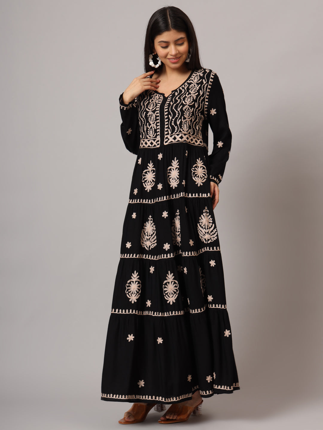 Hand Embroidered Lucknowi Chikankari Rayon Jalabiya-AL3935