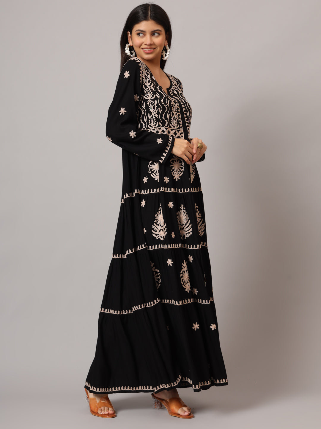 Hand Embroidered Lucknowi Chikankari Rayon Jalabiya-AL3935