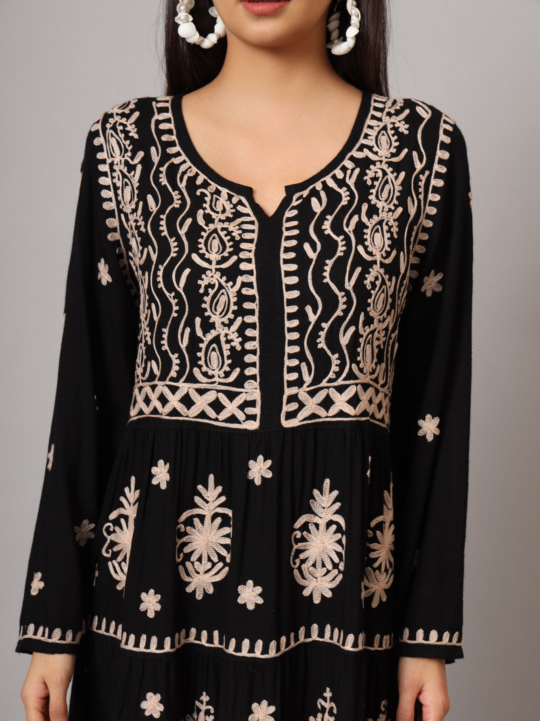 Hand Embroidered Lucknowi Chikankari Rayon Jalabiya-AL3935