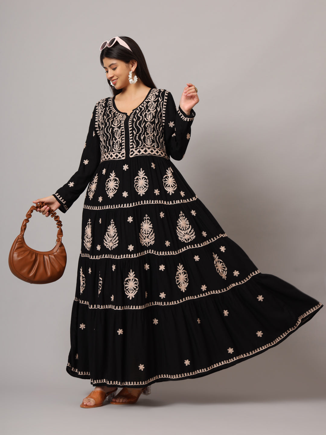 Hand Embroidered Lucknowi Chikankari Rayon Jalabiya-AL3935