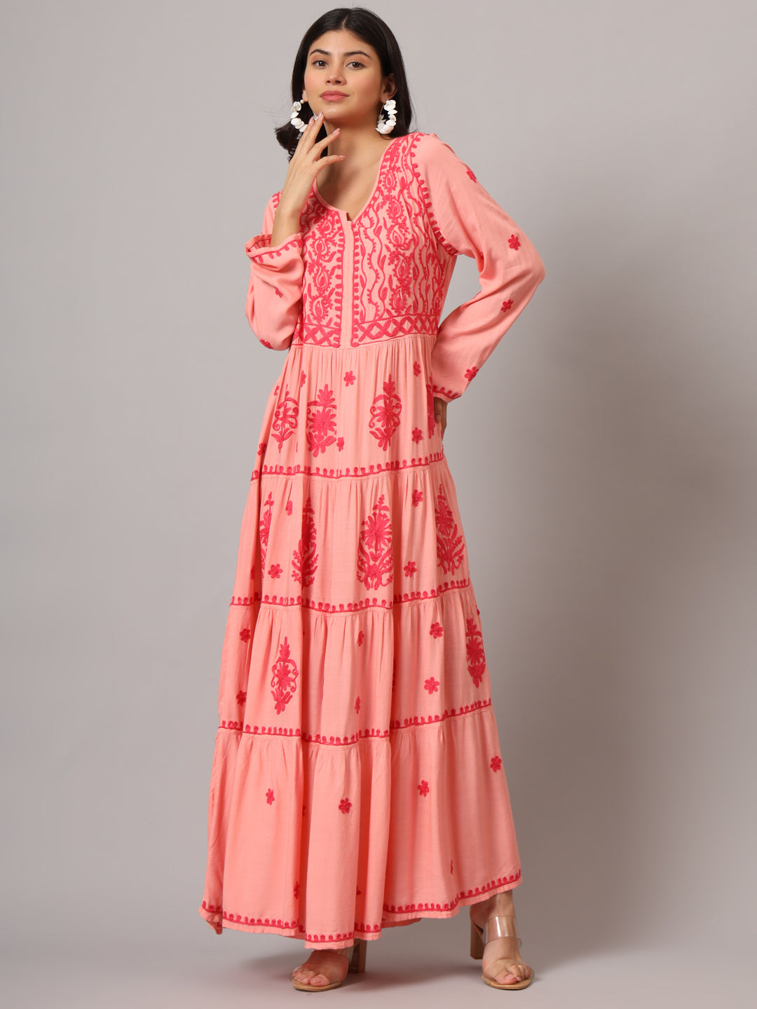 Hand Embroidered Lucknowi Chikankari Rayon Jalabiya-AL3935