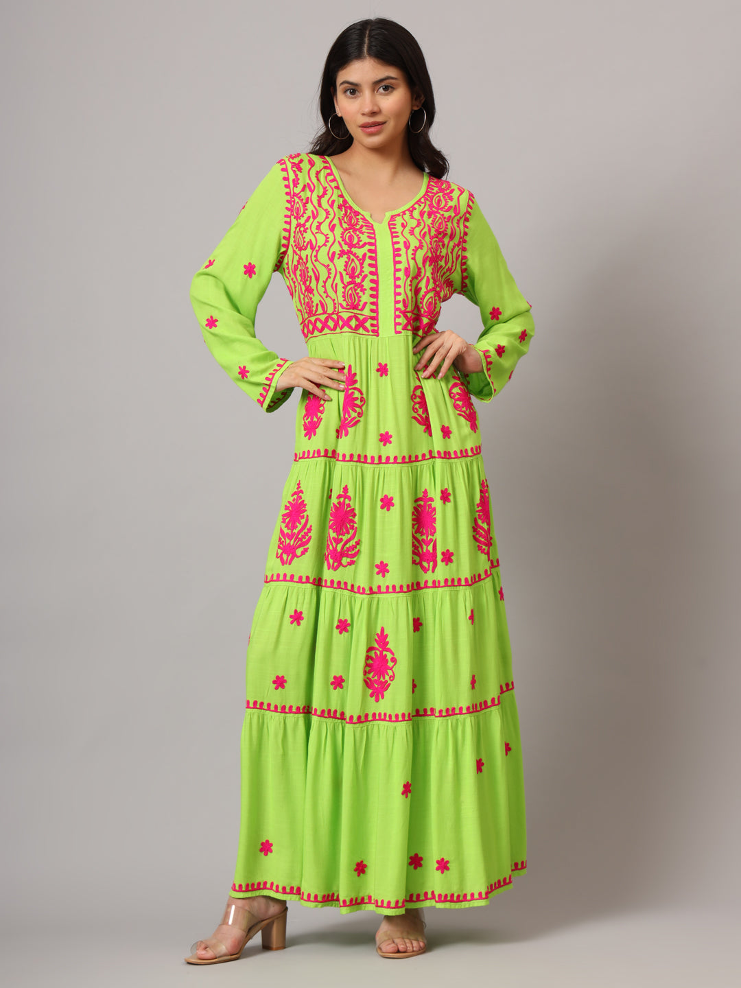 Hand Embroidered Lucknowi Chikankari Rayon Jalabiya-AL3935