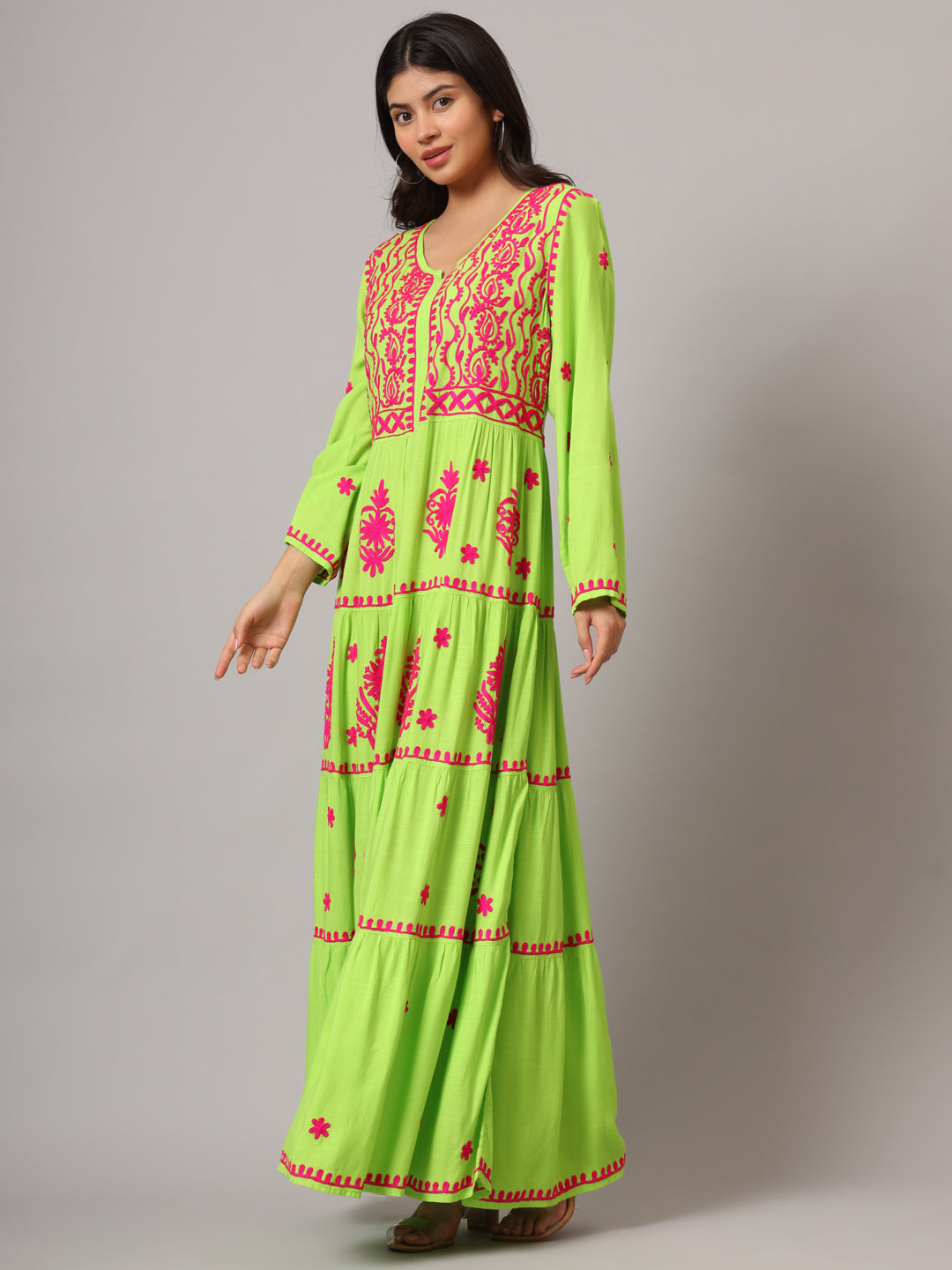 Hand Embroidered Lucknowi Chikankari Rayon Jalabiya-AL3935