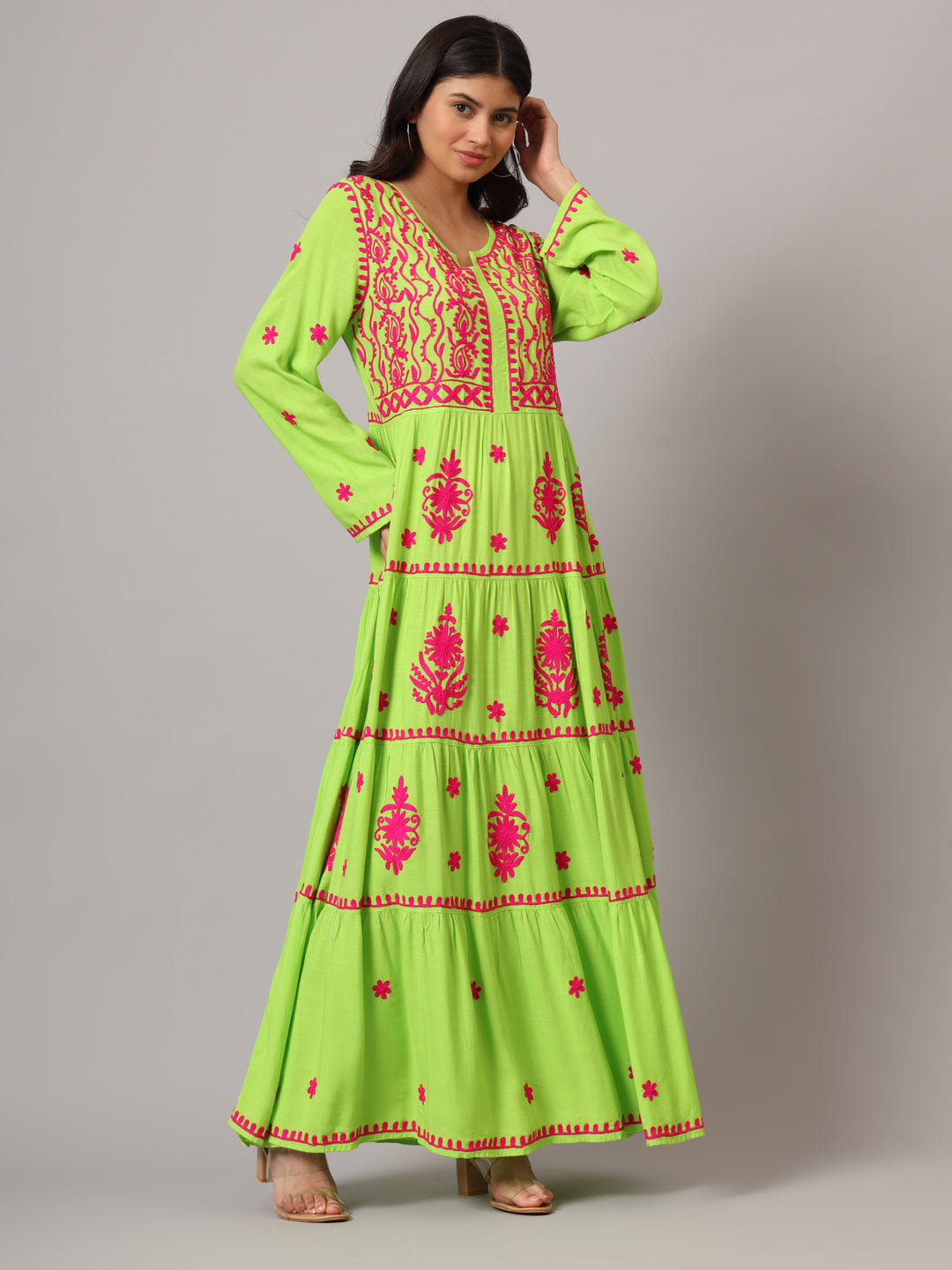 Hand Embroidered Lucknowi Chikankari Rayon Jalabiya-AL3935