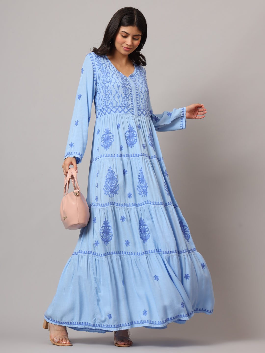 Hand Embroidered Lucknowi Chikankari Rayon Jalabiya-AL3935