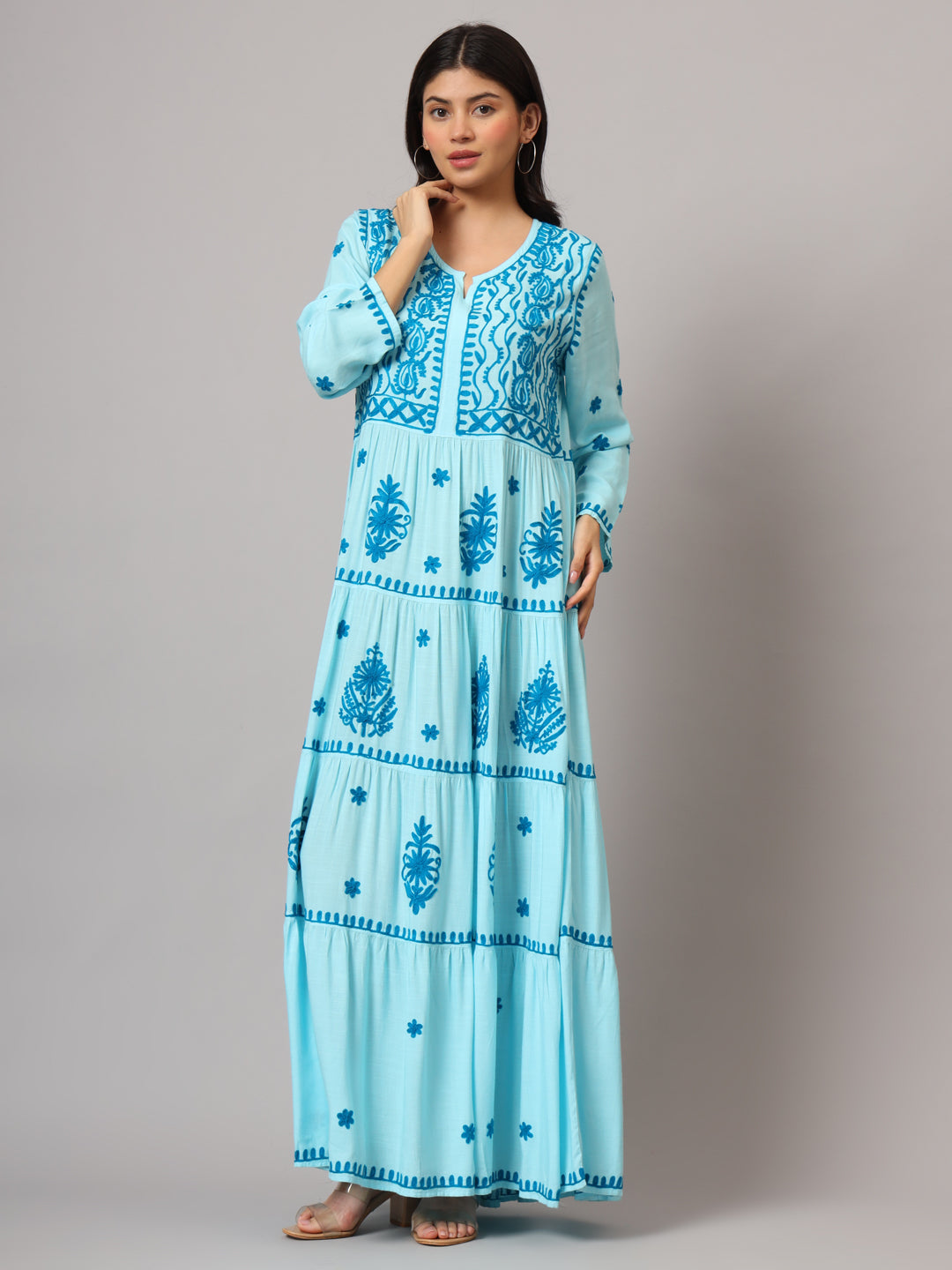 Hand Embroidered Lucknowi Chikankari Rayon Jalabiya-AL3935